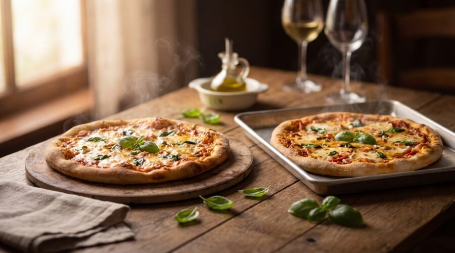 Pizza pečená na kameni, oceli nebo v běžné troubě: co skutečně mění výsledek